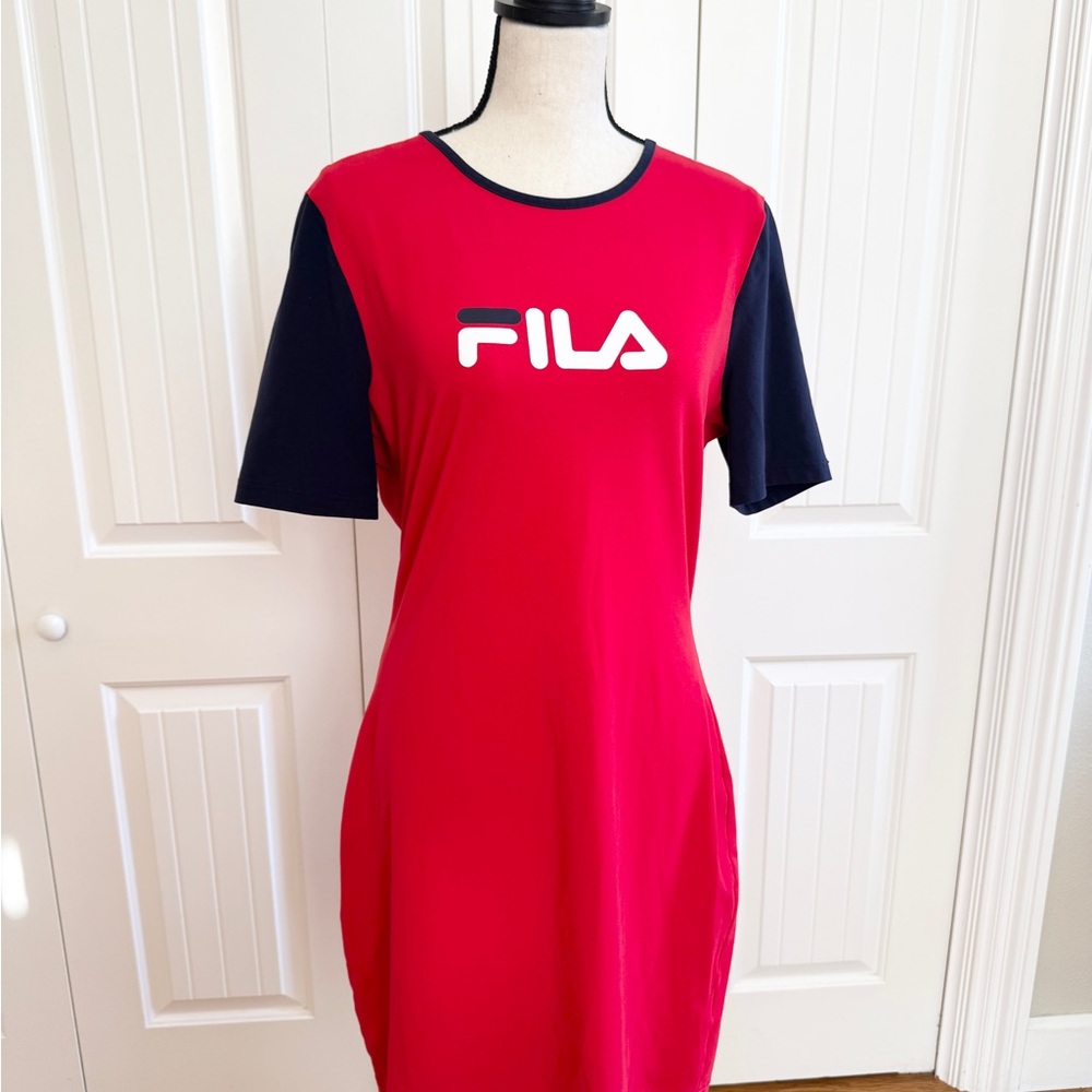 FILA Roslyn Red Colorblock Bodycon Mini Dress XL Navy Blue Sleeves - Picture 8 of 14